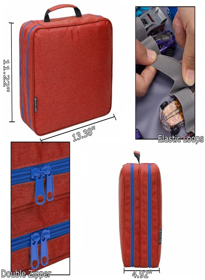 KISLANE 96 Toy Cars Storage Case Compatible with Matchbox Cars, Matchbox Cars Organizer Storage for Mini Toys, Toy Cars, Matchbox Cars, Small Dolls(Bag Only) (Red) - Image 2